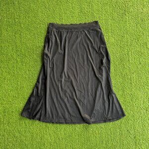 Black Lace Trim Knit Midi Skirt